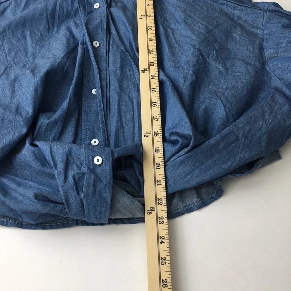 Hayden Blue Chambray‎ Button Down Tie-Waist Shirt M - Picture 9 of 10